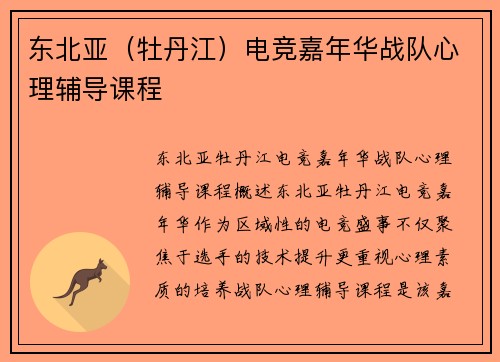 东北亚（牡丹江）电竞嘉年华战队心理辅导课程
