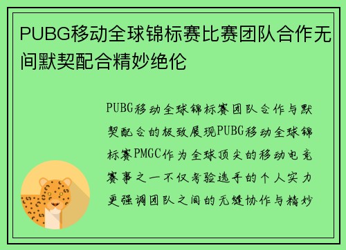 PUBG移动全球锦标赛比赛团队合作无间默契配合精妙绝伦