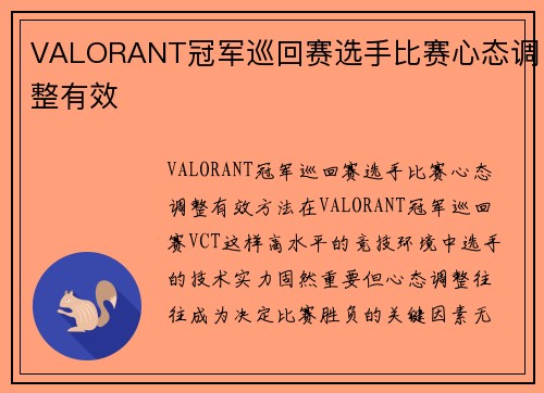 VALORANT冠军巡回赛选手比赛心态调整有效