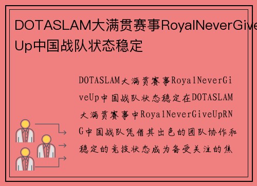 DOTASLAM大满贯赛事RoyalNeverGiveUp中国战队状态稳定